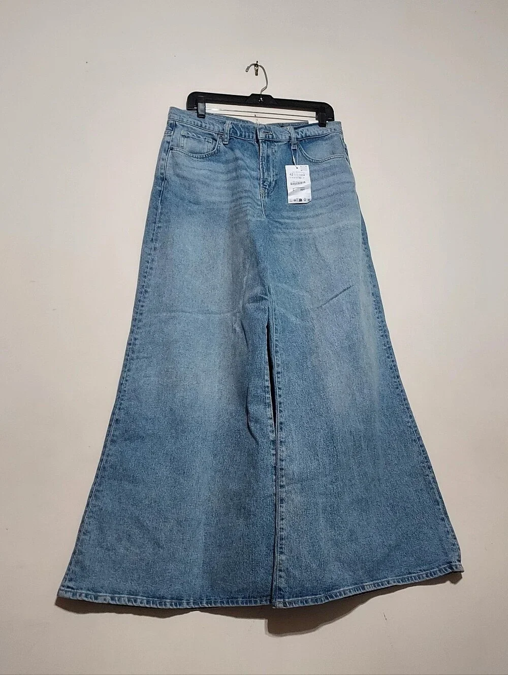 Zara Zw Collection Maxi Wide Leg Low Rise Light Wash Sz-10